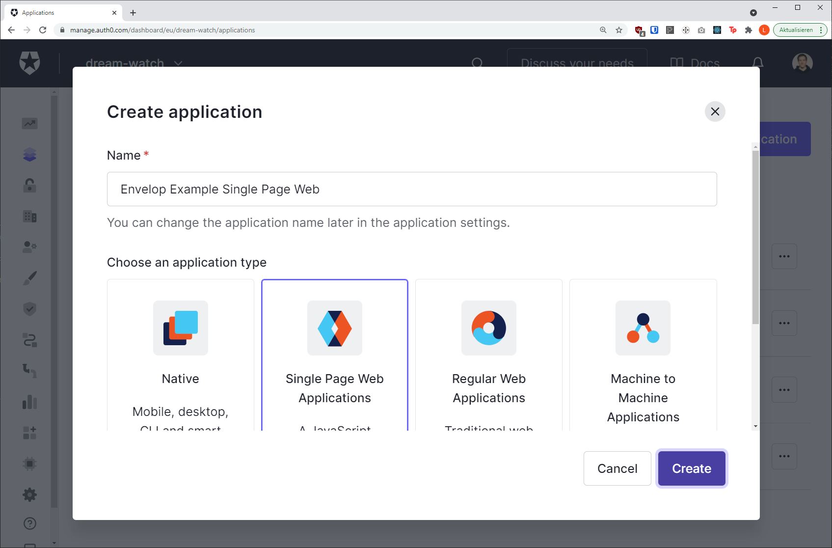 Auth0 Create Application